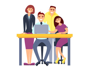 Business team discussing a project in the office. Flat design. Vector illustration