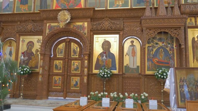 Impressive Old Iconostasis With Orthodox Saints From Olt Testament and Bible, From a Christian Cathedral in Kiev in Winter