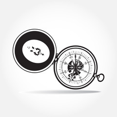 Vector illustration of black and white magnetic portable compass in flat style.