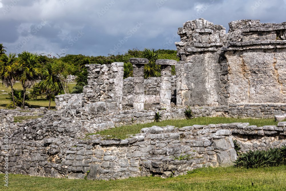 Poster ancient mayan house of the columns in tulum, quintana roo, mexico