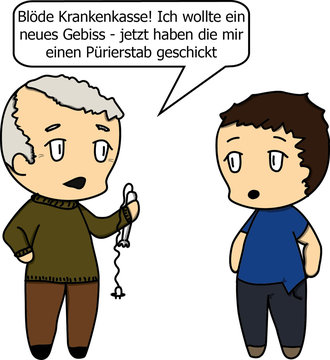 Krankenkasse, Senior - Zahnarztpraxis - Zahnarzt- Comic 