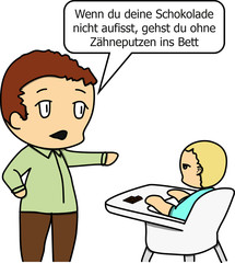 Schokolade und Kind - Zahnarztpraxis - Zahnarzt- Comic 