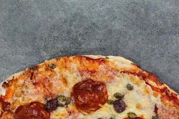 Delicious italian pizza served on grey background
