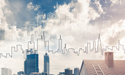 Concept of real estate and construction with drawn silhouette on