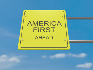 Fototapeta premium US Media News Concept: Road Sign America First Ahead, 3d illustration