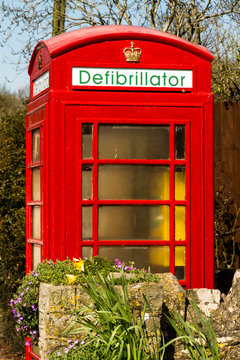 Defibrillator Housed In UK Red Telephone Box.