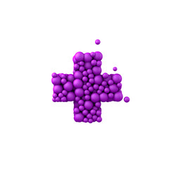 Symbol + made of plastic beads, purple bubbles, 3d render