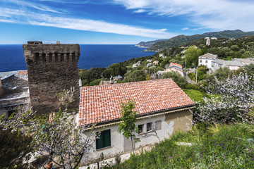 Fototapeta na wymiar View at western coastline of Cap Corse from Pina village