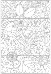 Floral doodles for coloring.Vector set of monochrome bookmarks .