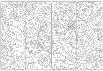 Floral doodles for coloring.Vector set of monochrome bookmarks .