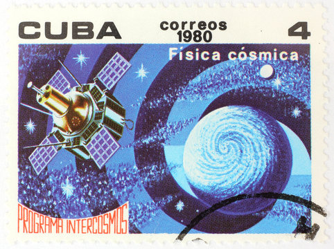Old cuban post stamp - space ship 