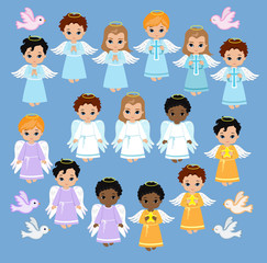 Angel Digital Clipart. Set Angel boys on the sky . Baptism.