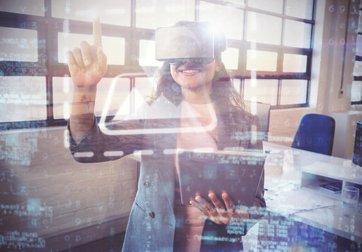 VR User in front of Window Screens Mockup 2