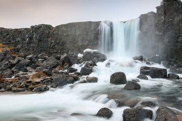 Oxararfoss waterfall in Thingvellir National Park, Iceland