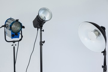 Spotlights placed together in photo studio