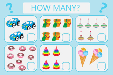 Childrens educational logic game. Mathematical task. How many. Vector illustration