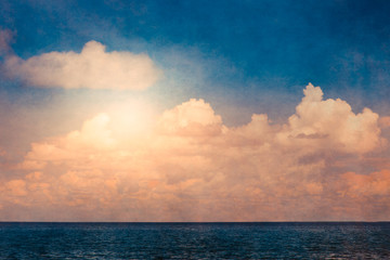 Sky, clouds and ocean with vintage grunge texture