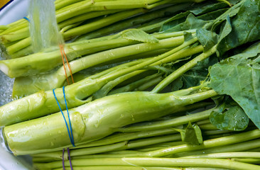 Morning glory and Chinese Kale wash in water