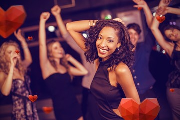 Composite image of cute friends having fun and dancing - obrazy, fototapety, plakaty