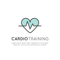 Vector Icon Style Illustration Logo of  cardio training, fitness and gym workout object. Healthy lifestyle, Bodybuilding and Heart beat pulse