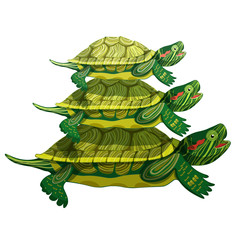 Pond slider microcosm of the world three turtle green smiling 