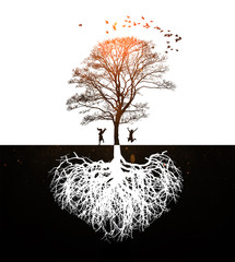 lovers under a tree silhouette full of energy