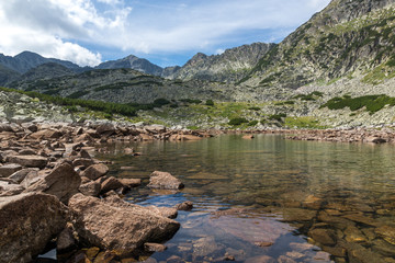 Fototapeta na wymiar Panoramic view of Musalenski lakes and Musala peak, Rila mountain, Bulgaria
