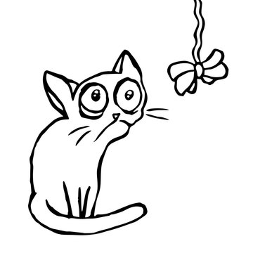 funny strange cartoon cat sitting and looking vector illustration