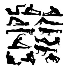 Silhouettes Of Girl Stretching And Exercise, art vector design