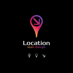 down oblique arrow icon. location icon for map