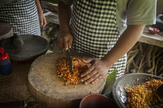Balinese Cooking Class. Food in Bali is a complicated process with lots of chopping and preparation and mixing of exotic spices. Cooking classes are held in many of the hotels and restaurants.