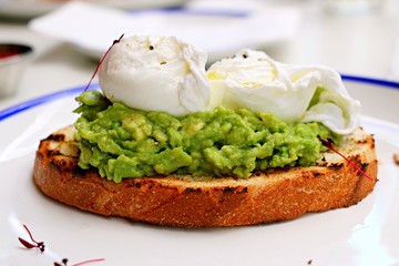 Poached egg with avocado on toast