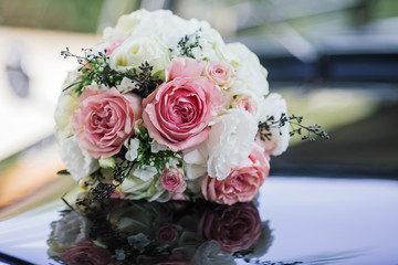 Flowers wedding bride rings bouquet