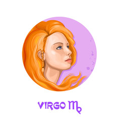 Creative digital illustration of astrological sign Virgo. Sixth of twelve signs in zodiac. Horoscope earth element. Logo sign with young girl. Graphic design clip art for web and print. Add any text