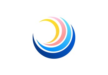 Fototapeta na wymiar circle sphere wave logo, global spiral symbol, abstract wind twist icon, swirl nature elements vector design