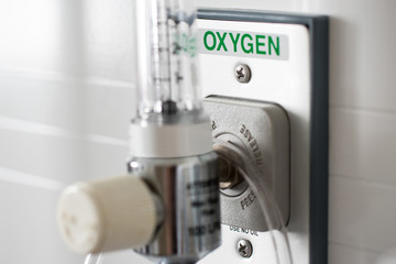 O2 Pressure gauge for measured control of oxygen to a patient in an emergency used in hospital...