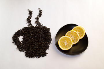 lemon black tea on a white background