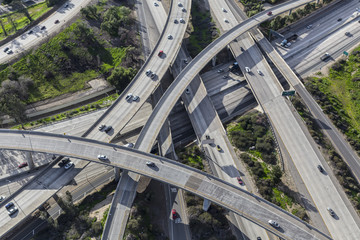 Aerial view of the Golden State 5 and 118 freeway interchange in Los Angeles California.
