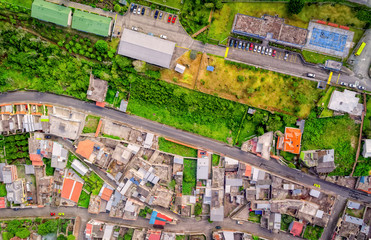 Fototapeta na wymiar Aerial View Of Residence Districts In Banos De Agua Santa, Ecuador, South America