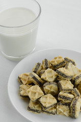 Little Piece of Wafers and A Glass of Milk for Relaxing Time.