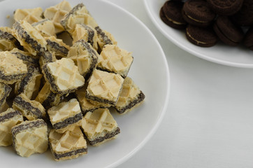 Little Piece of Wafers and Cookies The Snack for Relaxing Time.