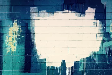 Foto auf Acrylglas Graffiti White Paint Stroke Exemplar auf einer Zementblockwand. Urban Grunge