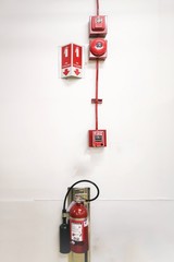 The Fire alarm system and fire extinguishers in factory.