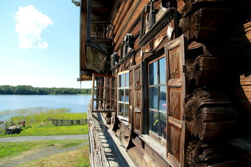 Fototapeta na wymiar A monument of wooden architecture in the historical-architectural and ethnographic Museum, Kizhi in the Republic of Karelia of the Russian Federation