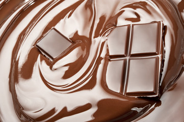 Melted chocolate bar in swirl.