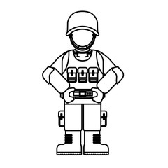 Military figure with its different protection tools icon image, vector illustration