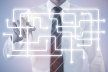 Composite image of midsection of man pointing