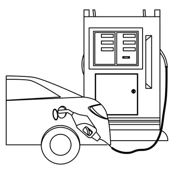 Silhouette gas station filling up fuel a car, vector illustration design
