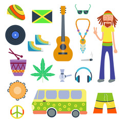 Rastafarian icons set in flat style vector illustration