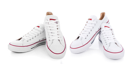 Classic white sneakers isolated on white background